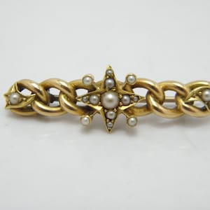 Antique 15ct Gold Pearl Suffragette Curb Chain Bar Brooch Pin c1890
