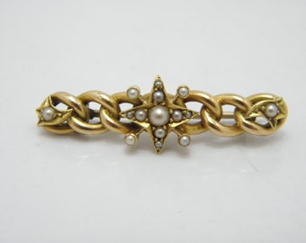 Antique 15ct Gold Pearl Suffragette Curb Chain Bar Brooch Pin c1890