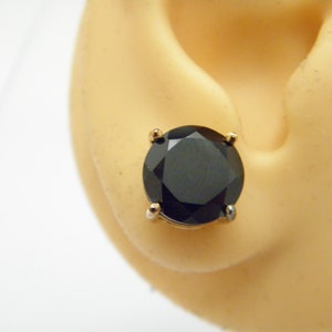 Vintage 9ct Heavy Gold Black Spinel Stud Earrings (Pair) 10mm c1990