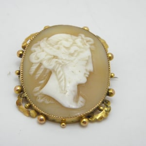 Antique 9ct Rose Gold Large Shell Cameo Brooch Pin c1860 High Quality