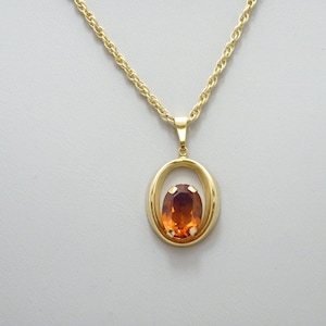 Vintage 9ct Gold Orange Spinel Deco Pendant Necklace 19 Inch Twist Chain 9g