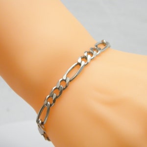 Vintage Sterling Silver Chunky Curb Figaro Bracelet 7.5 Inch Heavy