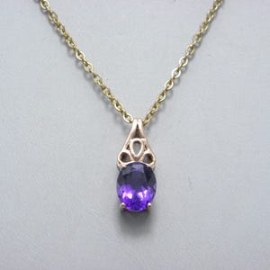 Vintage 9ct Gold Amethyst Pendant Necklace 18 Inch Cable Chain