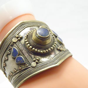 Antique Bedouin Silver Lapis Lazuli Torque Cuff Bangle c1900 62mm Wide Heavy 57g
