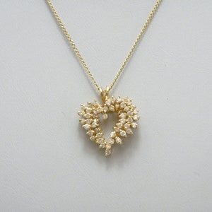 Antique 18ct Gold 1.50 Cttw Diamond Heart Pendant Necklace 17 Inch Curb c1920 French