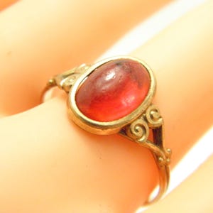Antique 12ct Rose Gold Ruby Paste Solitaire Ring Band Size S (US Size 9.25) c1800 High Quality