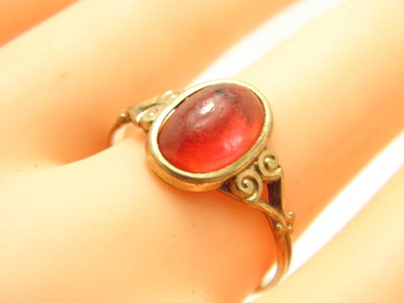 Antique 12ct Rose Gold Ruby Paste Solitaire Ring … - image 1