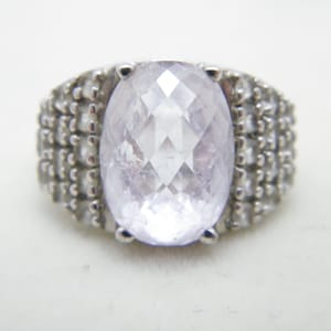 Antique / Vintage Sterling Silver Pink Quartz Topaz Cocktail Ring Size O (US Size 7.25)