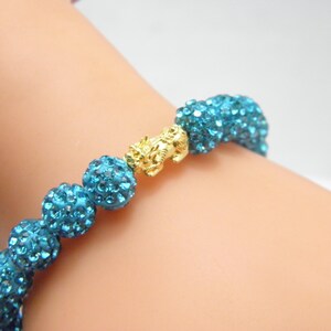 Handmade 18ct Gold Blue Crystal Shamballa Bracelet For Prosperity Adjustable