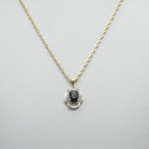 Vintage 9ct Gold Heavy Sapphire Diamond Halo Pendant Necklace 17.5 Inch POW Twist Chain