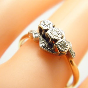 Antique 18ct Gold Platinum Diamond Trilogy Twist Ring Size N 1/2 (US Size 7) c1890