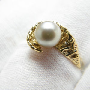 Vintage 14ct Gold Pearl Shell Ring Band Size K 1/2 (US Size 5.5)