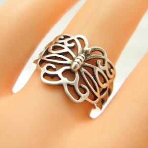 Vintage Sterling Silver Butterfly Signet Ring Band Size M 1/2 (US Size 6.5)