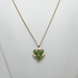 Antique 14ct Gold Heavy Jade Trilogy Pendant Necklace 24 Inch Curb Chain Nouveau