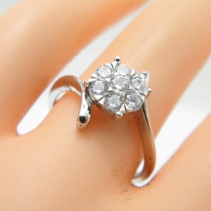 Vintage Sterling Silver Dia Cluster Ring Band Size N (US Size 6.75)