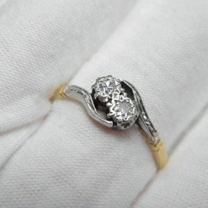 Antique 18ct Gold Platinum Diamond Twist Engagement Ring Size R (US Size 8.75)