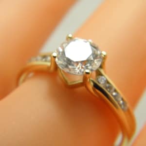 Vintage 14ct Heavy Gold Dia Accented Solitaire Ring Band Size R (US Size 8.75)
