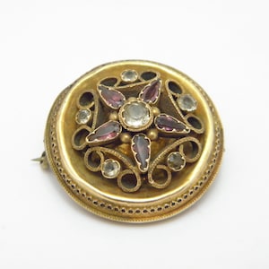 Antique 15ct Gold Garnet Dia Etruscan Locket Brooch Pin c1850 High Quality