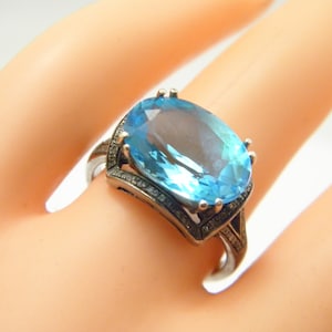 Vintage 14ct Heavy White Gold Topaz Diamond Cocktail Ring Band Size N (US Size 6.75)