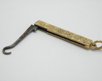 Antique 18ct Gold Large Button Hook Fob Charm for Bracelet Pendant c1880 Heavy