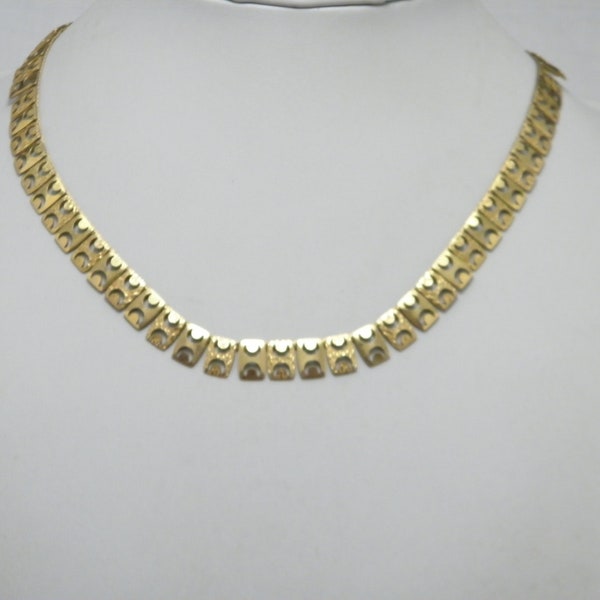 Vintage 14ct Gold RG Cleopatra Collar Necklace 15 17 Inch c1950 Quality Crescent Moon
