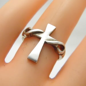 Vintage Sterling Silver Twist Crucifix Ring Band Size K 1/2 (US Size 5.5)