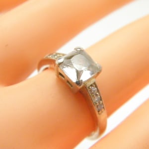 Antique / Vintage Sterling Silver Dia Accented Solitaire Band Ring Size O 1/2 (US Size 7.5)