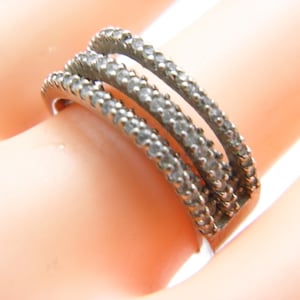 Vintage 9ct White Gold Diamond 5 Row Ring Band Size Q (US Size 8.25) Rare Unusual