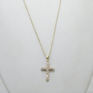 Vintage 14ct Gold Heavy Cross Dia Pendant Necklace 25 Inch Belcher Chain Crucifix