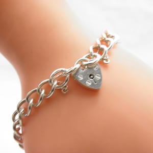 Vintage Sterling Silver Chunky Padlock Charm Bracelet 7.5 Inch Heavy