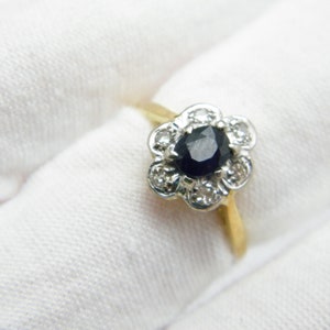 Antique 18ct Gold Platinum Diamond Sapphire Cluster Ring Band Size J (US Size 5)