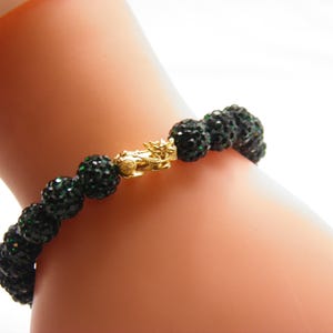 Handmade 18ct Gold Green Crystal Shamballa Bracelet For Prosperity Adjustable