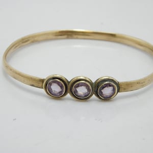 Antique 15ct Heavy Gold Amethyst Baby Bangle c1850 Trilogy 5.7 Inch 7g