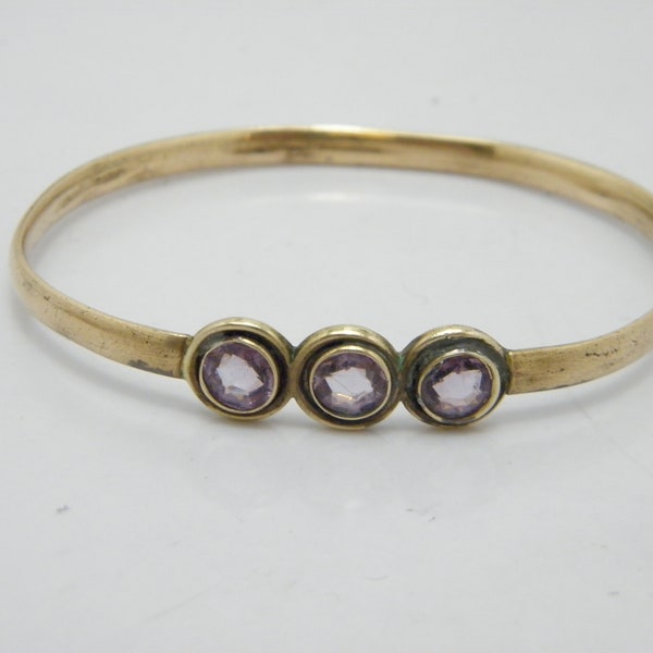 Antique 15ct Heavy Gold Amethyst Baby Bangle c1850 Trilogy 5.7 Inch 7g