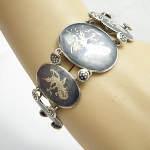 Vintage Sterling Silver Thailand Dancing Ladies Bracelet c1970 6.75 Inch 32mm Wide Heavy 35g