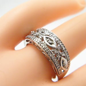 Vintage Sterling Silver Diamond Nouveau Filigree Ring Size N 1/2 (US Size 7.0)