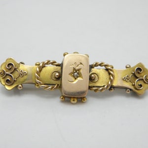 Antique 9ct Rose Yellow Gold Diamond Bar Brooch Pin c1840 High Quality