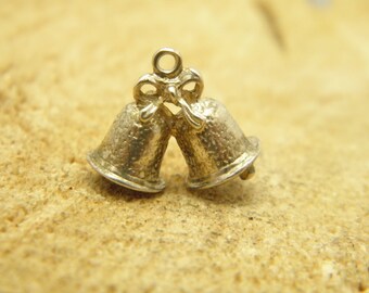 Antique / Vintage Sterling Silver Huge Wedding Bells Charm for Bracelet or Pendant