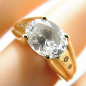 Vintage 14ct Gold Topaz Diamond Cocktail Ring Band Size L 1/2 (US Size 6) Heavy 6g