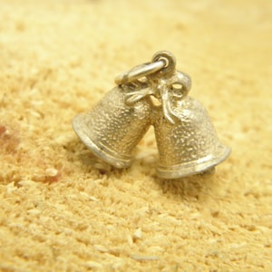 Antique / Vintage Sterling Silver Huge Wedding Bells Charm for Bracelet or Pendant