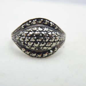 Antique / Vintage Sterling Silver Marcasite Nouveau Signet Ring Size L (US Size 5.75)