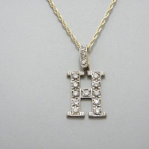 Vintage 9ct Gold Heavy Initial H Dia Pendant Necklace 17.5 Inch Twist Chain