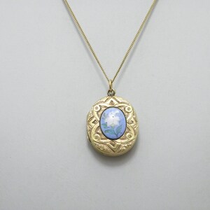 Antique 14ct Gold Huge Jasperware Locket Pendant Necklace 16 Inch Curb Chain c1910 10g