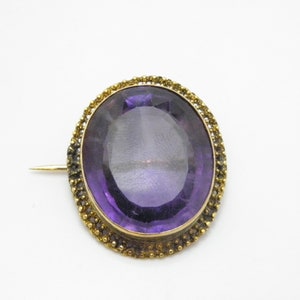 Antique 18ct Rose Gold Amethyst Statement Brooch Pin c1850 High Quality