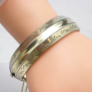 Vintage 14ct Gold GF Hinged Bracelet Bangle 7.5 Inch, 17.5mm Wide 26g 14K 585