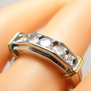 Vintage 18ct Gold Silver Dia Heavy Eternity Band Ring Size N (US Size 6.75)