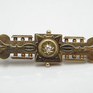 Antique 15ct Gold Diamond Exquisite Bar Brooch Pin c1870 Heavy 5g