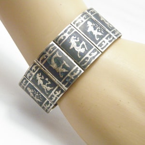 Vintage Siam Sterling Silver Heavy Wrap Cuff Bracelet 6.5 Inch 24mm Wide c1940 33g