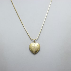 Vintage 14ct Gold Heart Locket Pendant Necklace 18 Inch Snake Chain c1950 9g Peru
