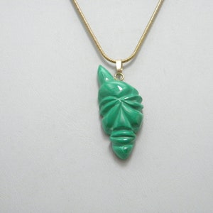 Vintage 9ct Gold Heavy Malachite African Mask Pendant Necklace 18 Inch Snake Chain c1960